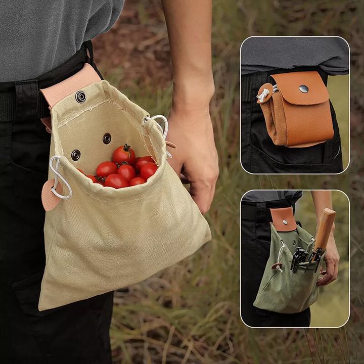 Faltbare Canvas Gürteltasche | Wasserdichtes Canvas+PU, Kordelzug | Freihändig am Gürtel/Rucksack | 21,5×20 cm