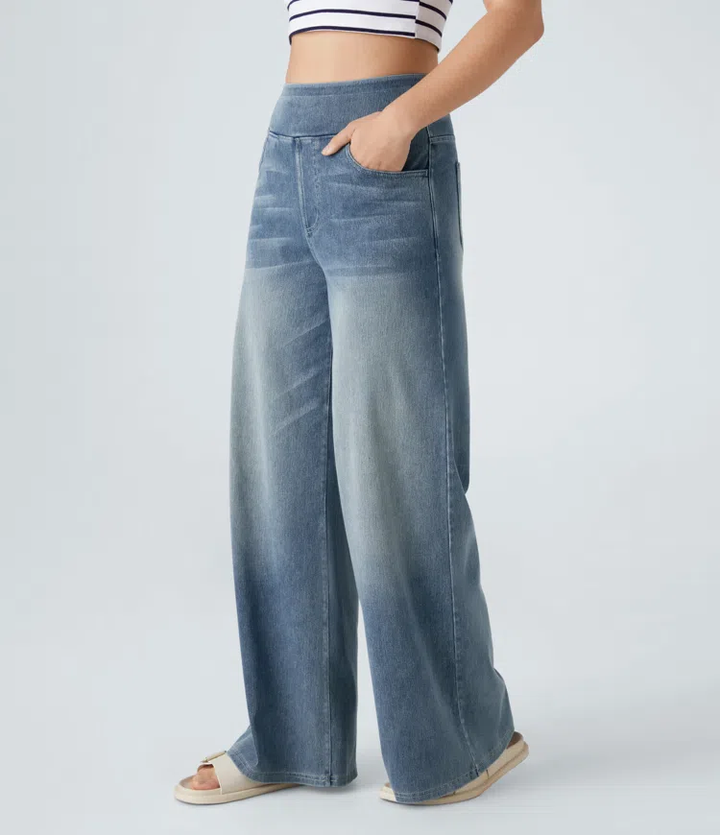 Damen Jeans High Waist Wide Leg | Vier-Wege-Stretch &amp; ohne Reißverschluss | Bequem, formend &amp; mit Taschen, XS–5XL
