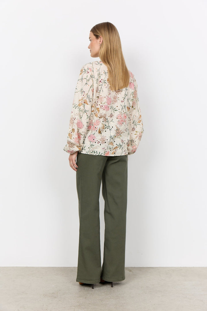 Damen Bluse | Bluse mit V-Ausschnitt, langen Ärmeln und floralem Muster