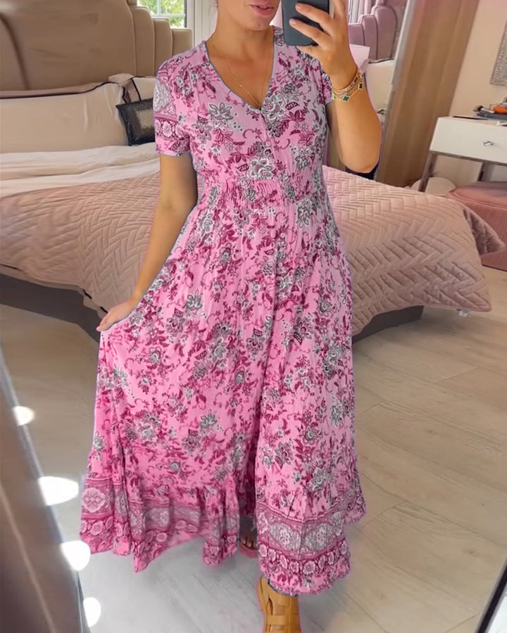 Schmeichelndes Sommerkleid aus Stretch-Baumwollmischung | V-Ausschnitt für feminine Linie | Bequem &amp; vielseitig | Größen XS–5XL