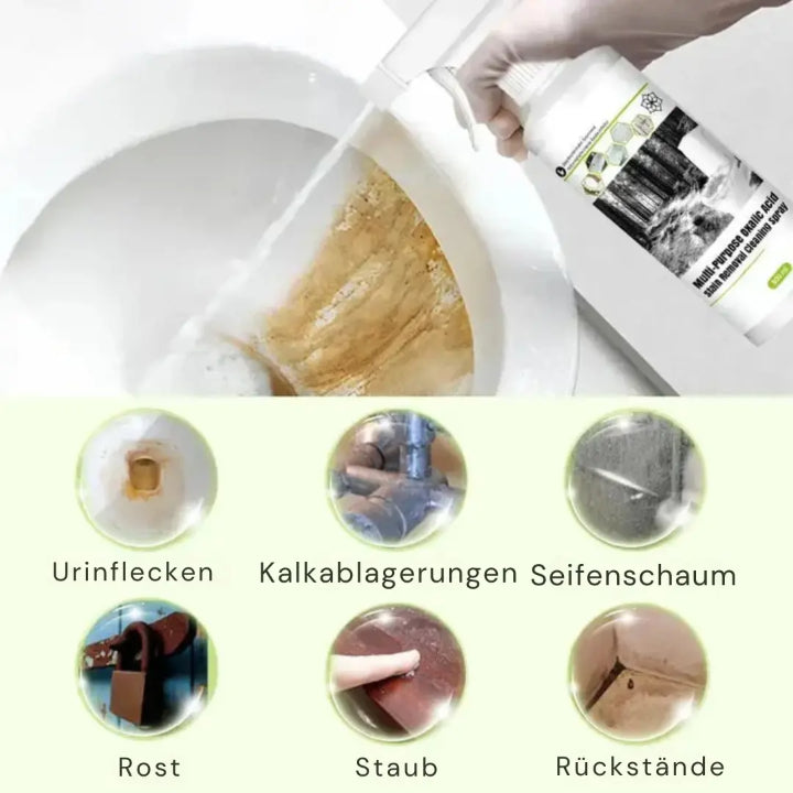 Oxalsäure Reinigungs-Spray gegen Rost &amp; Kalk | Kraftreiniger für WC, Waschbecken, Fliesen &amp; Fugen | Entfernt Ablagerungen &amp; Urinstein