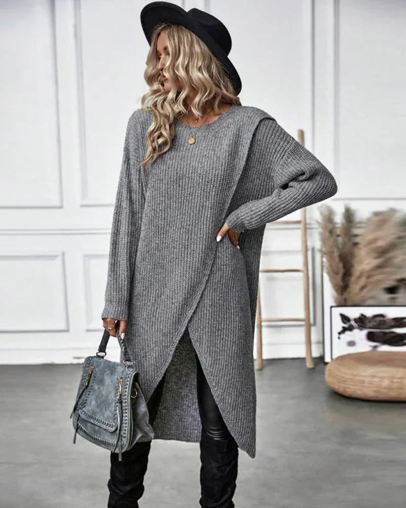 Emma | Luxuriöses Strickkleid mit Schlitz Damen Kleid