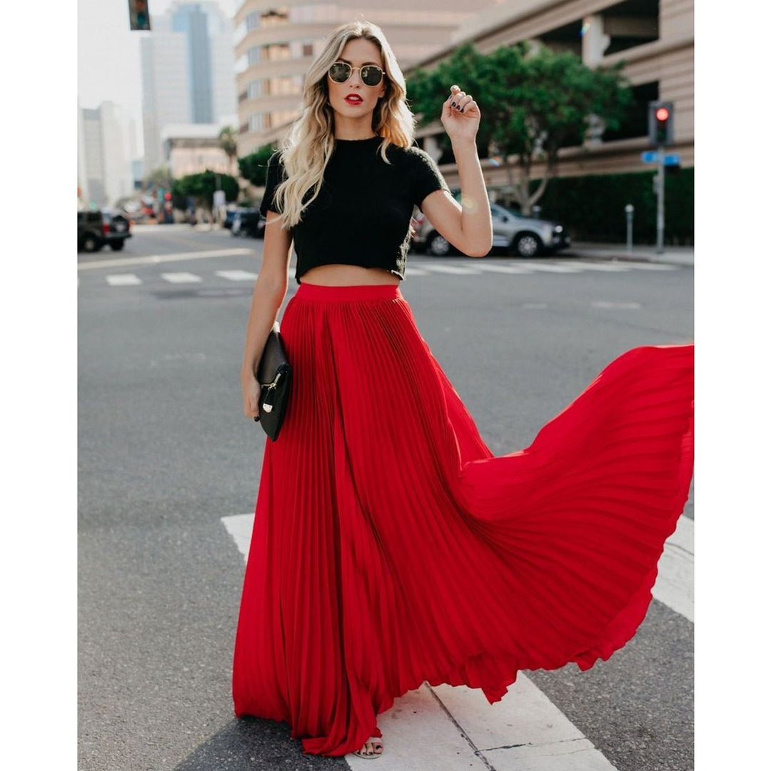 Damen Faltenrock | Eleganter Midi-Rock mit Elastikbund | Vielseitig &amp; Figurschmeichelnd