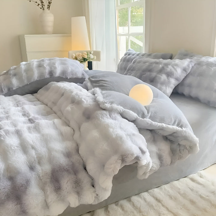 Plüsch Bettwäsche für Herbst &amp; Winter | Wendbarer Bettbezug mit Kaninchenfell-Optik und weicher Milchvelours-Seite | Waschbar