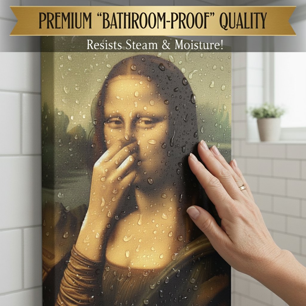 Bathroom Canvas Painting Renaissance Lady | Funny Art for Toilet &amp; Guest Toilet | Moisture Resistant | 40×60 cm
