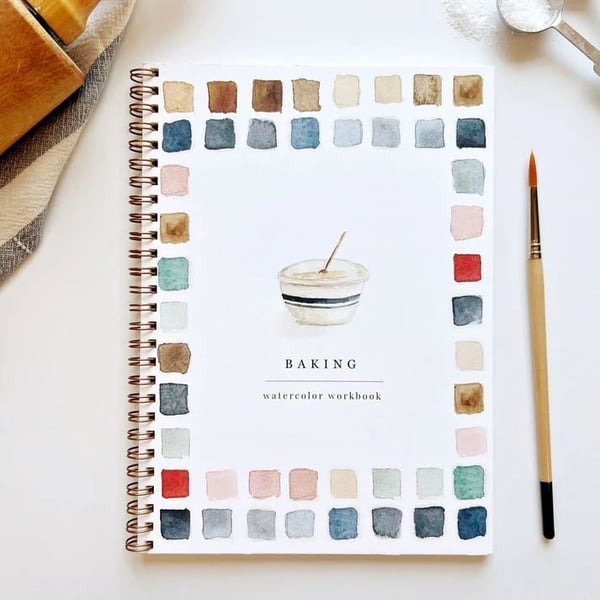 Cahier de travail aquarelle pour débutants | 12 motifs avec guide étape par étape | Papier 120 lb, 6,5"×9", mélange et peinture