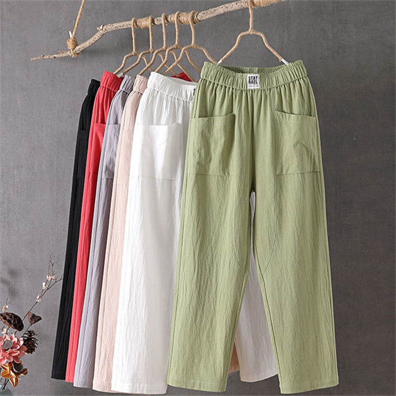 High Waist Damen Freizeithose mit Stretch-Bund &amp; Taschen | Bequeme, elastische Jogginghose für Alltag, Sport &amp; Yoga