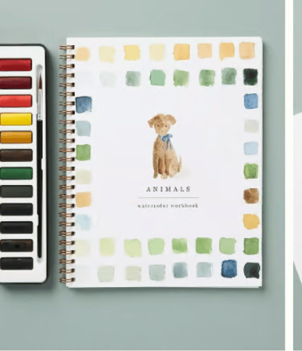 Cahier de travail aquarelle pour débutants | 12 motifs avec guide étape par étape | Papier 120 lb, 6,5"×9", mélange et peinture