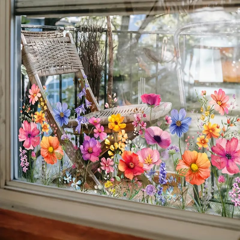 Adesivo per finestra motivo floreale 30×60 cm | stampato su entrambi i lati, colori intensi | lavabile e rimovibile senza residui | PVC