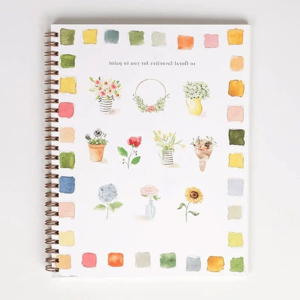 Cahier de travail aquarelle pour débutants | 12 motifs avec guide étape par étape | Papier 120 lb, 6,5"×9", mélange et peinture