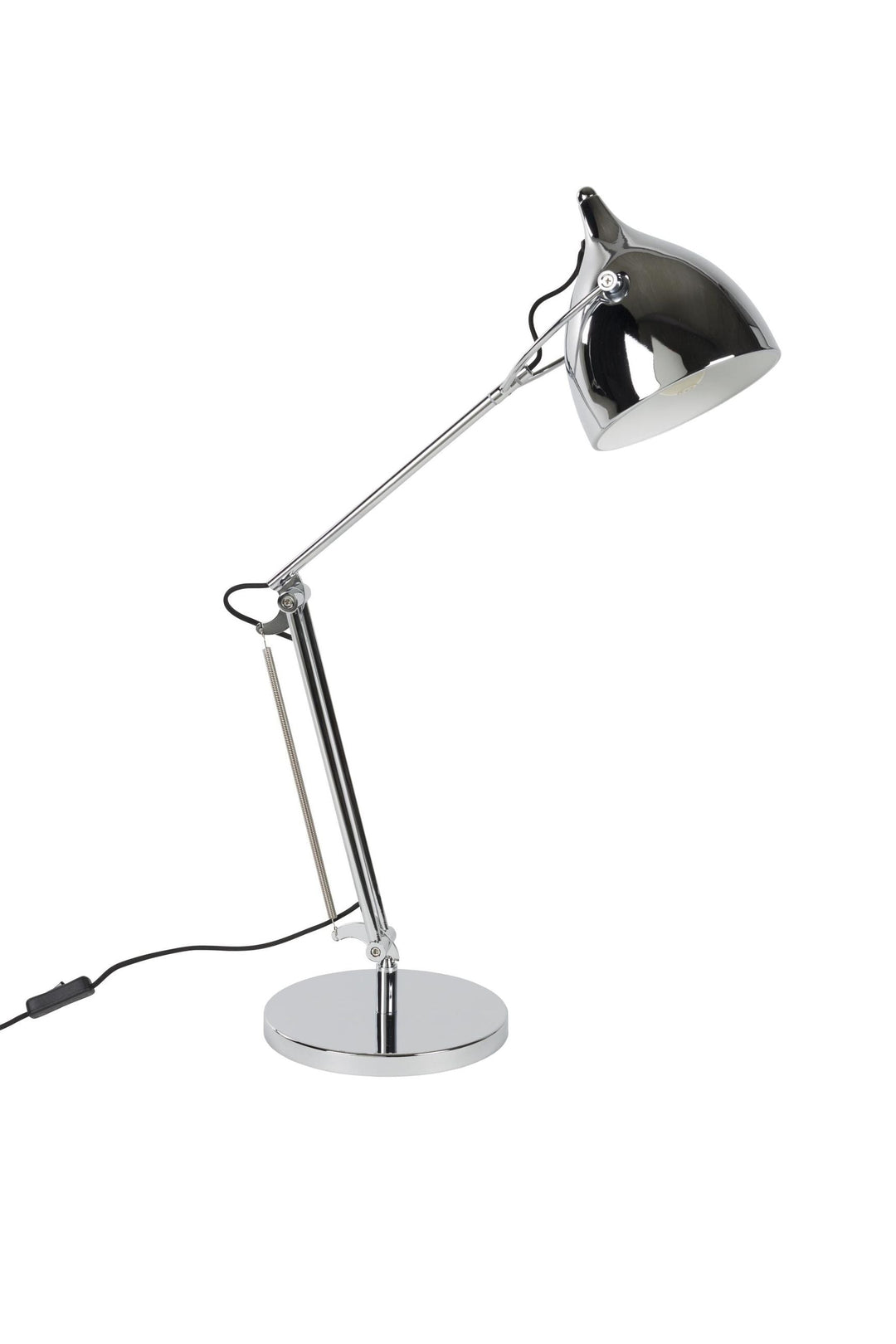 Schreibtischlampe | Verstellbare Chrom Tischleuchte aus Eisen mit E27-Fassung für Arbeitsplatz und Lesen