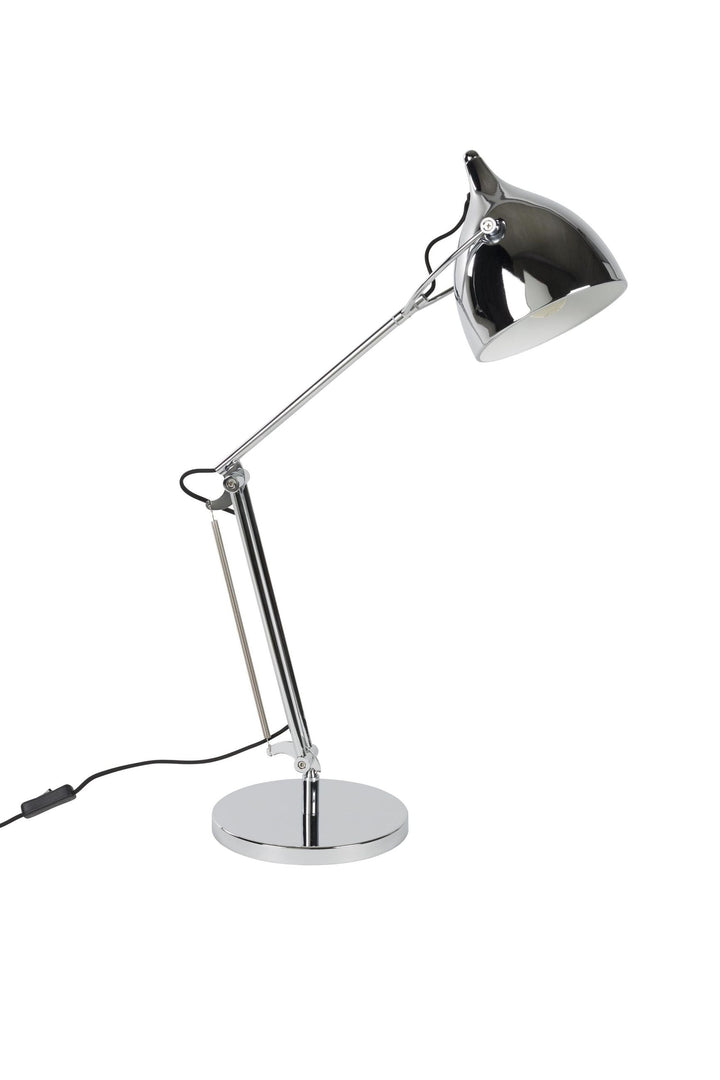 Schreibtischlampe | Verstellbare Chrom Tischleuchte aus Eisen mit E27-Fassung für Arbeitsplatz und Lesen