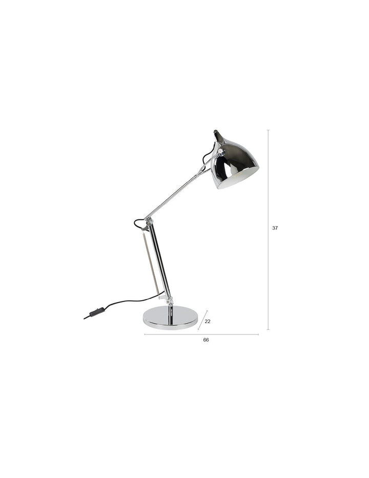 Schreibtischlampe | Verstellbare Chrom Tischleuchte aus Eisen mit E27-Fassung für Arbeitsplatz und Lesen