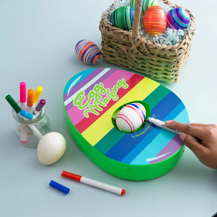 Spinner decorativo per uova per bambini | Macchina per girare e disegnare sulle uova di Pasqua | Include pennarelli per strisce e motivi | Creatività manuale