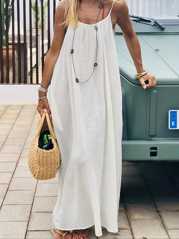 Damen-Cami-Kleid mit rückenfreiem Design aus Baumwollmix | Luftige Spaghettiträger &amp; lockere Passform | Sommerkleid für Urlaub &amp; Dates