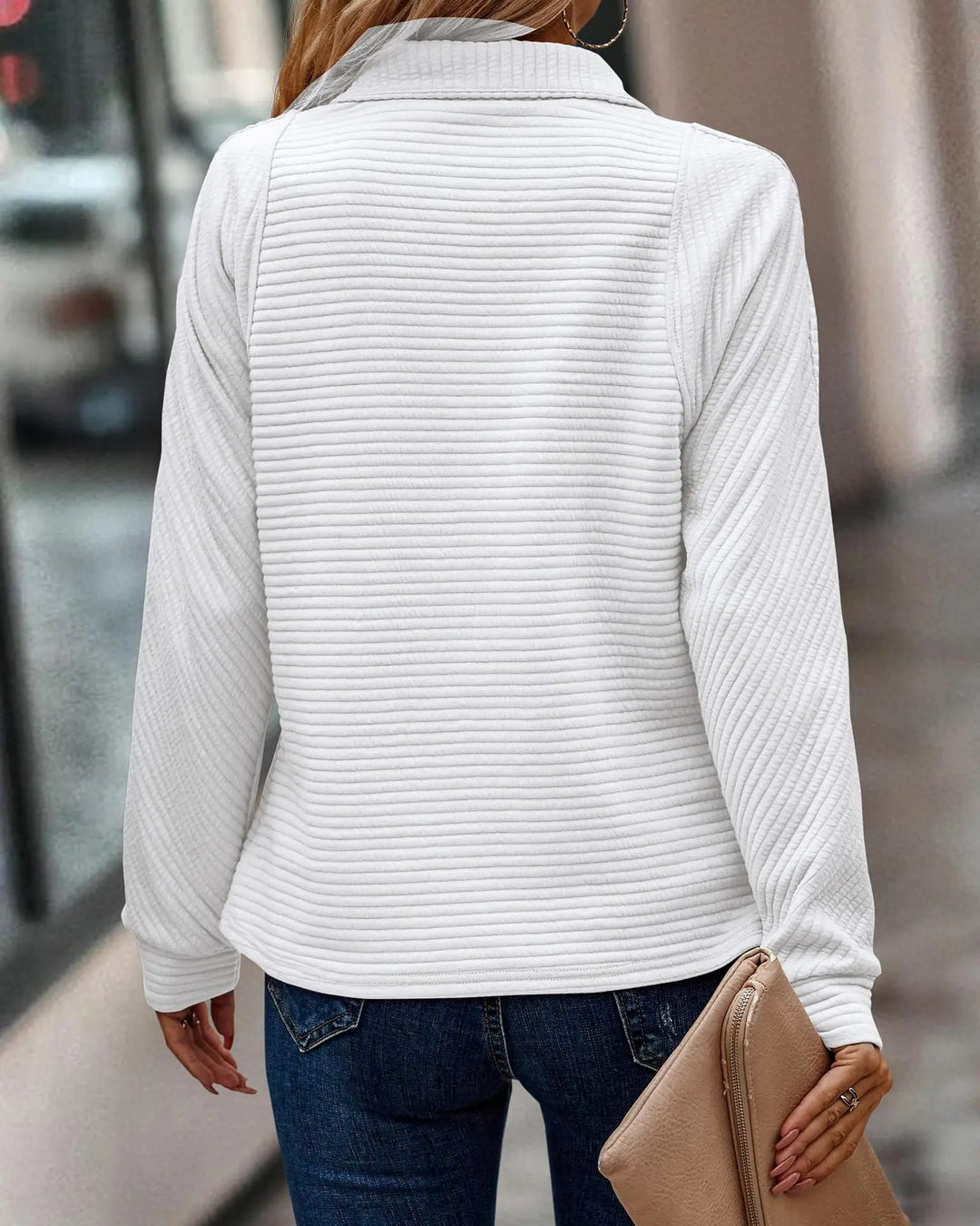Damen Zip-Pullover mit hohem Kragen | Rippstrickpullover mit kurzem Reißverschluss, Raglanärmeln und lockerer Passform