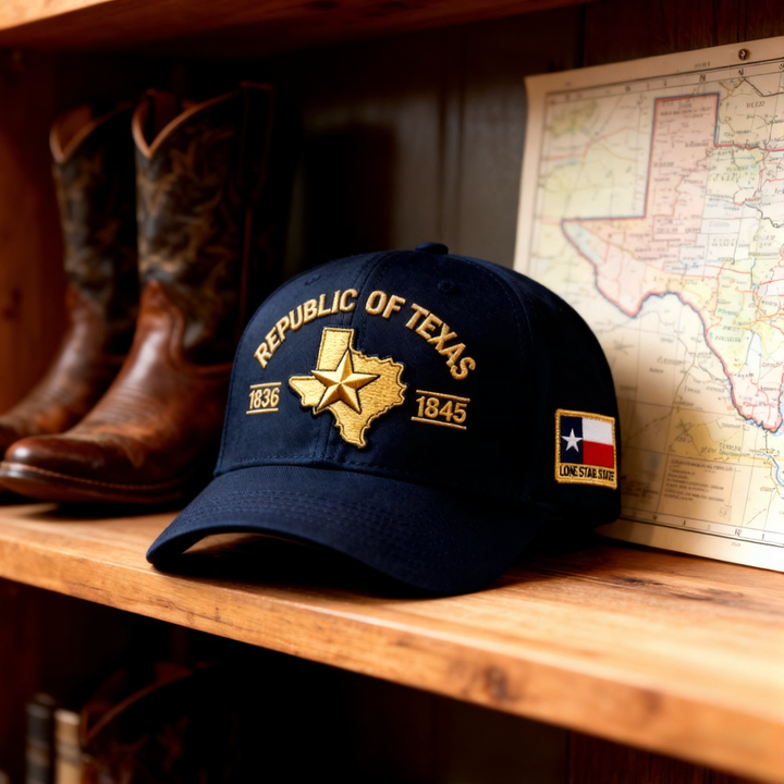 Bestickte Cap mit Texas-Silhouette &amp; goldenem 3D-Stickmotiv | Verstellbare Passform 56–61 cm | Dunkelmarineblau
