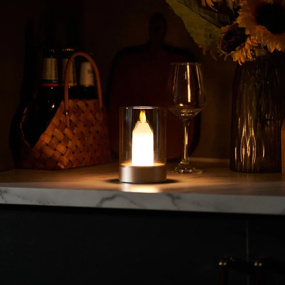 LED Kerzenlampe kabellos mit Gestensteuerung | Dimmbares warmweißes Licht | 6–8 Std. Akkulaufzeit, 8,6 x 13 cm