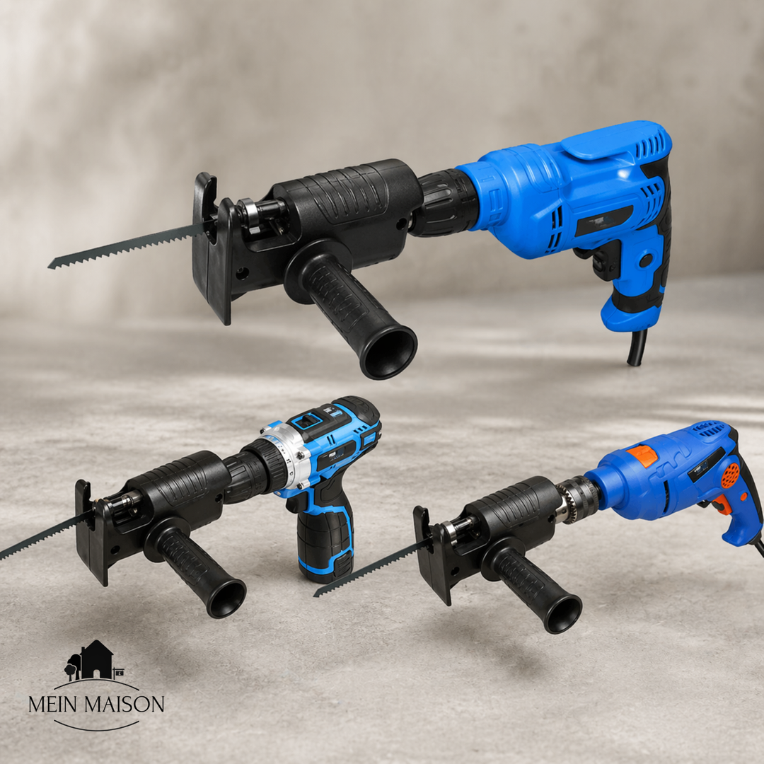 Drill saw adapter with handle | For cutting wood &amp; metal | 3 saw blade set, quick assembly, precise cuts