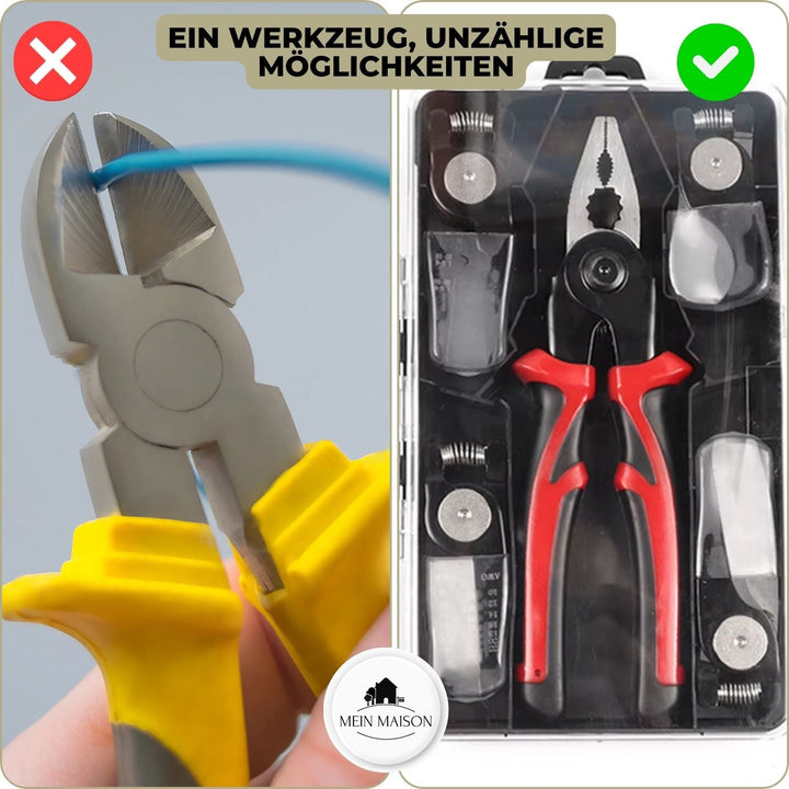 5-in-1 Multifunktionszange aus Werkzeugstahl | Schnellwechsel-Aufsätze | Schneiden, Crimpen, Biegen, Klemmen &amp; Schrauben