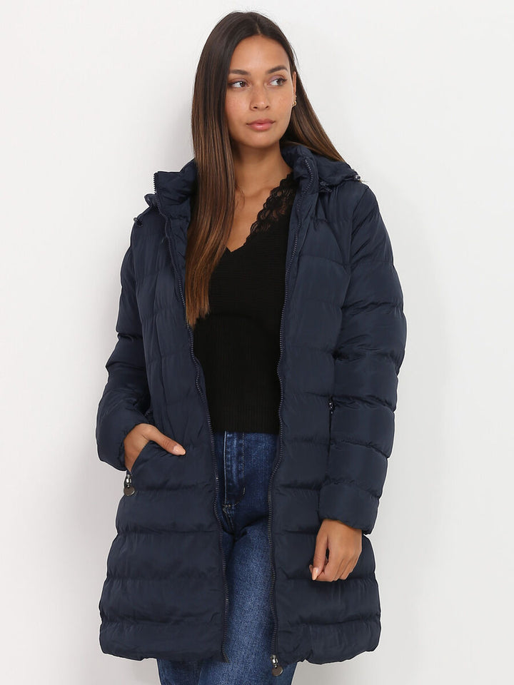 Damen Daunen Winterjacke mit Kapuze | Langer Schnitt mit durchgehendem Reißverschluss für vielseitige Winterlooks
