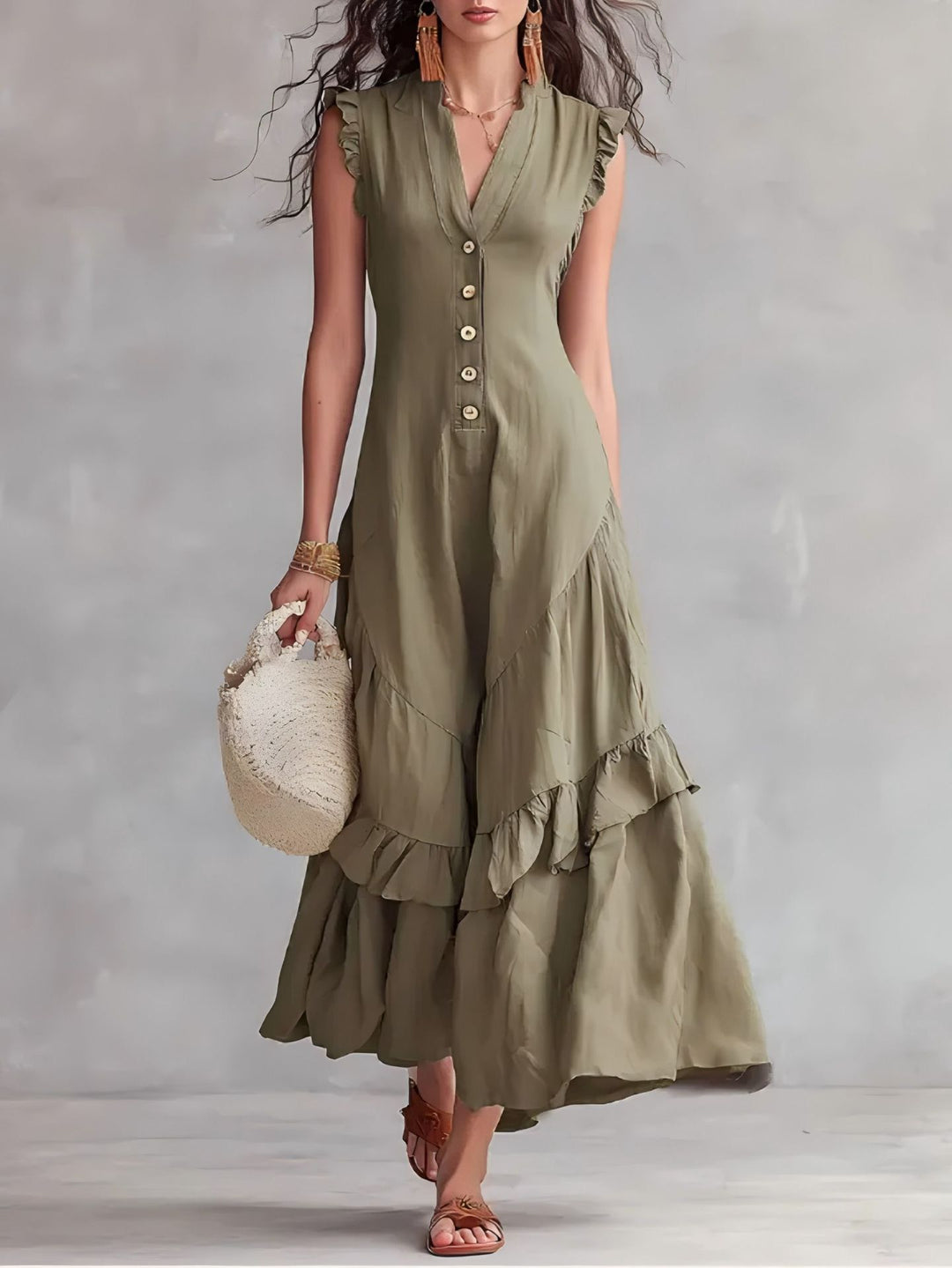 Ärmelloses Damen Maxikleid mit Plissee | Elegantes Kleid mit ausgestelltem Saum | Sommerkleid in Maxilänge