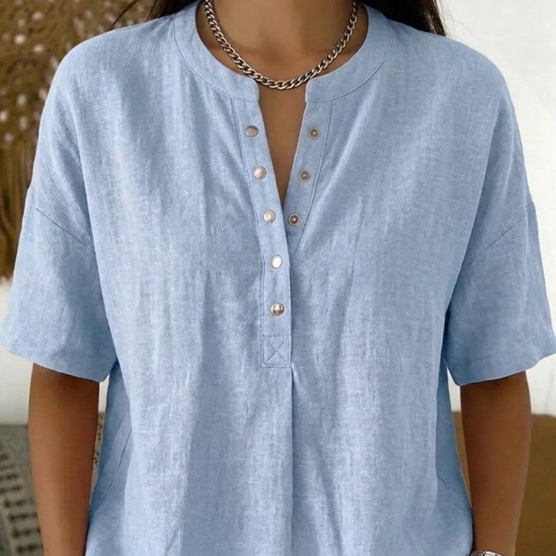 Damen Leinenpullover aus Baumwoll-Leinen-Mix | Lockeres Langarmshirt mit Knopfausschnitt | Leicht &amp; Atmungsaktiv