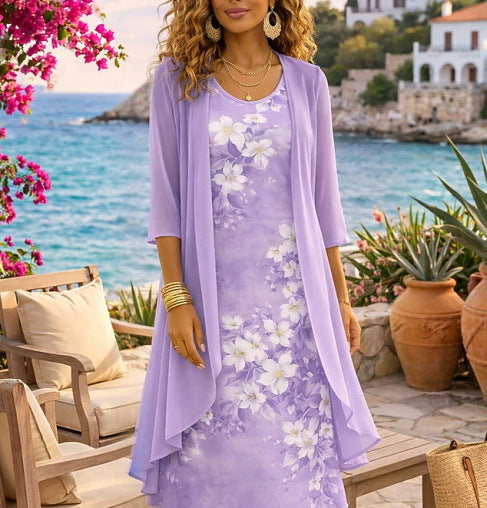 Damen Chiffon-Zweiteiler mit Cardigan | Luftiges Set aus Top &amp; Cardigan | Elegantes Freizeit-Outfit