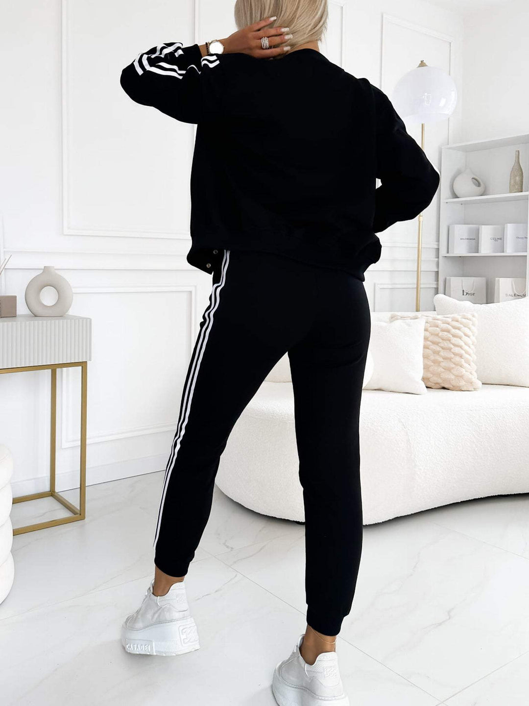 Damen 3-teiliges Set mit Baseballjacke, Racerback Top &amp; Jogginghose | Wärmend &amp; atmungsaktiv | Seitenstreifen Look | S–5XL
