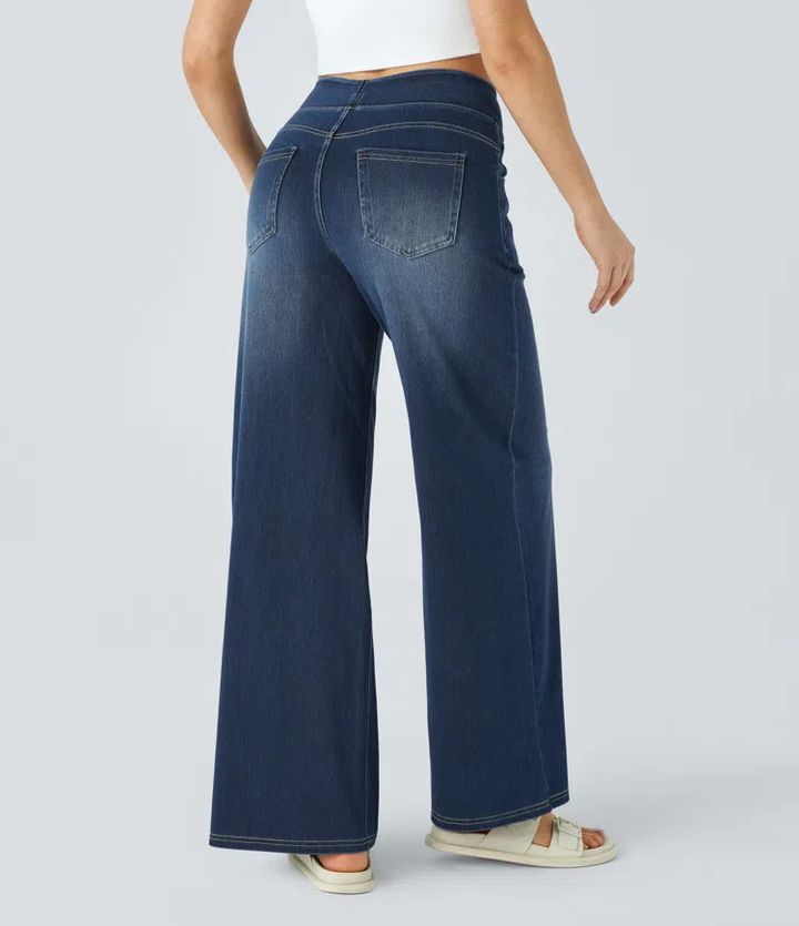 Damen Jeans High Waist Wide Leg | Vier-Wege-Stretch &amp; ohne Reißverschluss | Bequem, formend &amp; mit Taschen, XS–5XL
