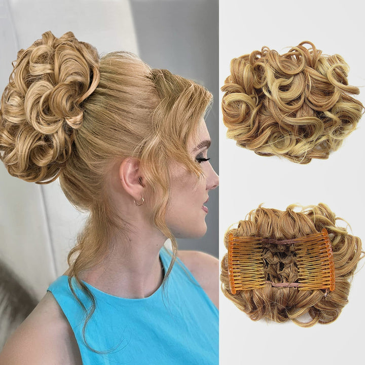 Göndör konty nagy hajrész | rendezetlen messy bun gumiszalaggal | azonnal több volumen másodpercek alatt | 2 darabos csomag