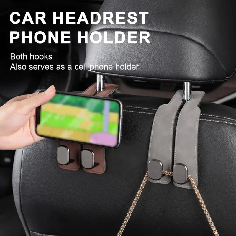 Headrest hook for car made of metal with double hook – StrapMaster | tool-free assembly in 3 seconds | organization &amp; more legroom