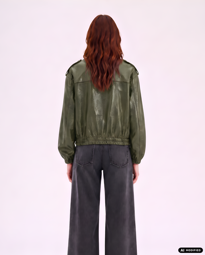 Kunstlederjacke | Kurz mit Reverskragen, Oversized Fit und Reißverschluss