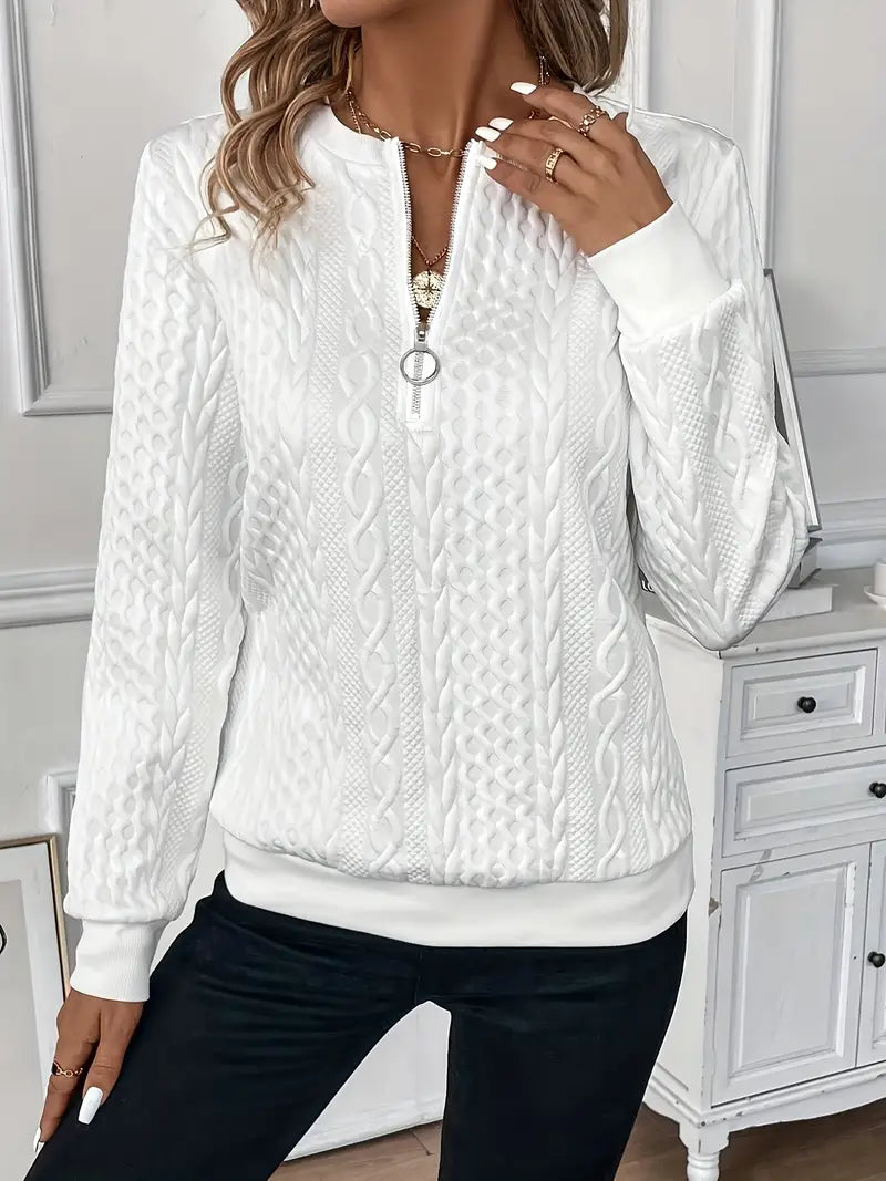 Damen Pullover mit halbem Reißverschluss | Weich &amp; warm für Herbst/Winter | Lockerer Schnitt mit Stehkragen | Farben Weiß/Schwarz/Grün