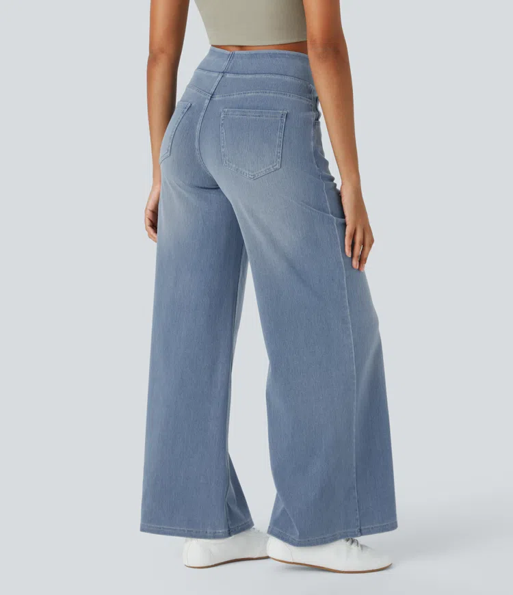 Damen Jeans High Waist Wide Leg | Vier-Wege-Stretch &amp; ohne Reißverschluss | Bequem, formend &amp; mit Taschen, XS–5XL