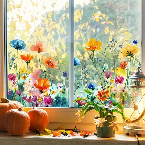 Adesivo per finestra motivo floreale 30×60 cm | stampato su entrambi i lati, colori intensi | lavabile e rimovibile senza residui | PVC