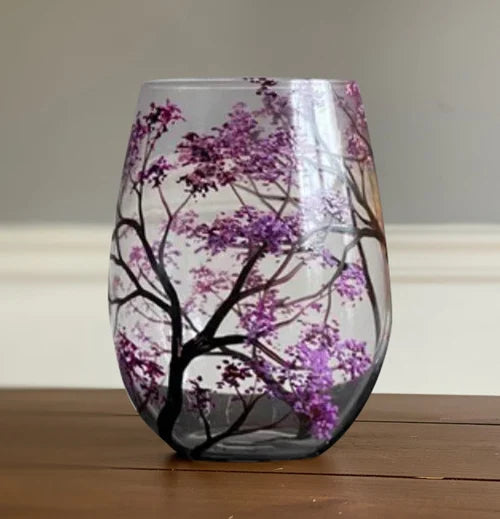Handbemalte Weingläser 4er-Set | Weingläser mit Vier-Jahreszeiten-Baummotiven | 350 ml &amp; spülmaschinenfest