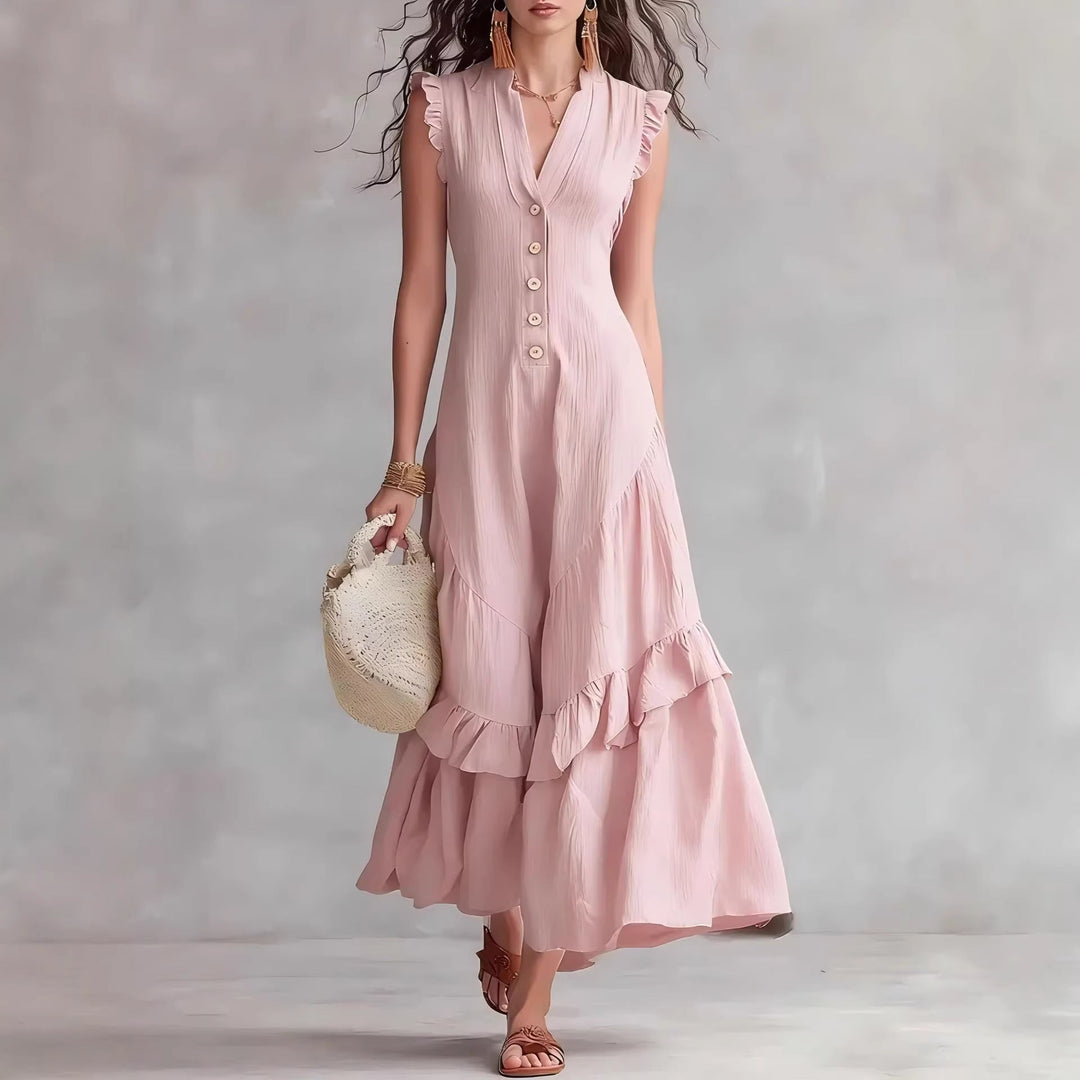 Ärmelloses Damen Maxikleid mit Plissee | Elegantes Kleid mit ausgestelltem Saum | Sommerkleid in Maxilänge
