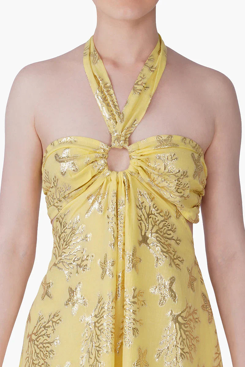 Damen Lurex Maxi-Kleid mit Neckholder | Fließendes Sommerkleid aus Baumwolle | Empire-Taille | Maritimer Lookendes Sommerkleid aus Baumwolle | Empire-Taille | Maritimer Look