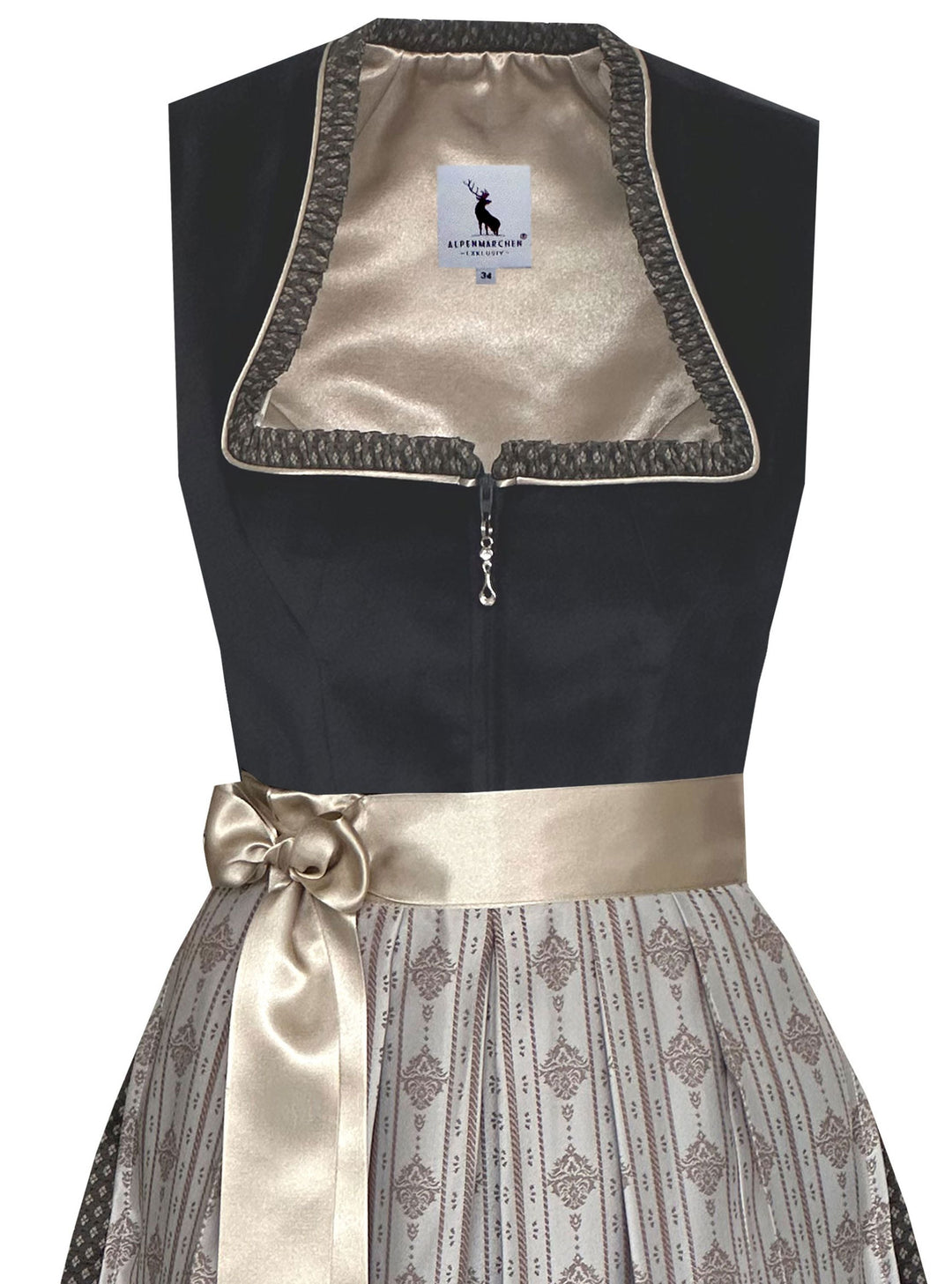 Dirndl lang Damen | Klassisches Dirndl mit Samtmieder, Reißverschluss und 85 cm Rocklänge für Volksfeste
