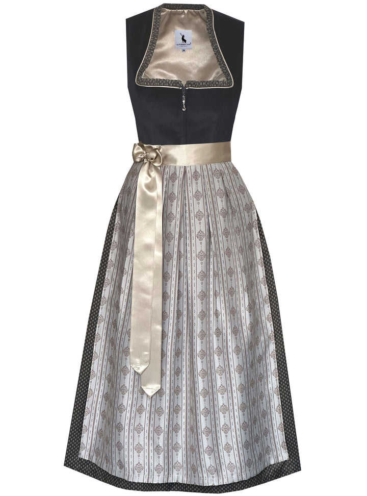 Dirndl lang Damen | Klassisches Dirndl mit Samtmieder, Reißverschluss und 85 cm Rocklänge für Volksfeste