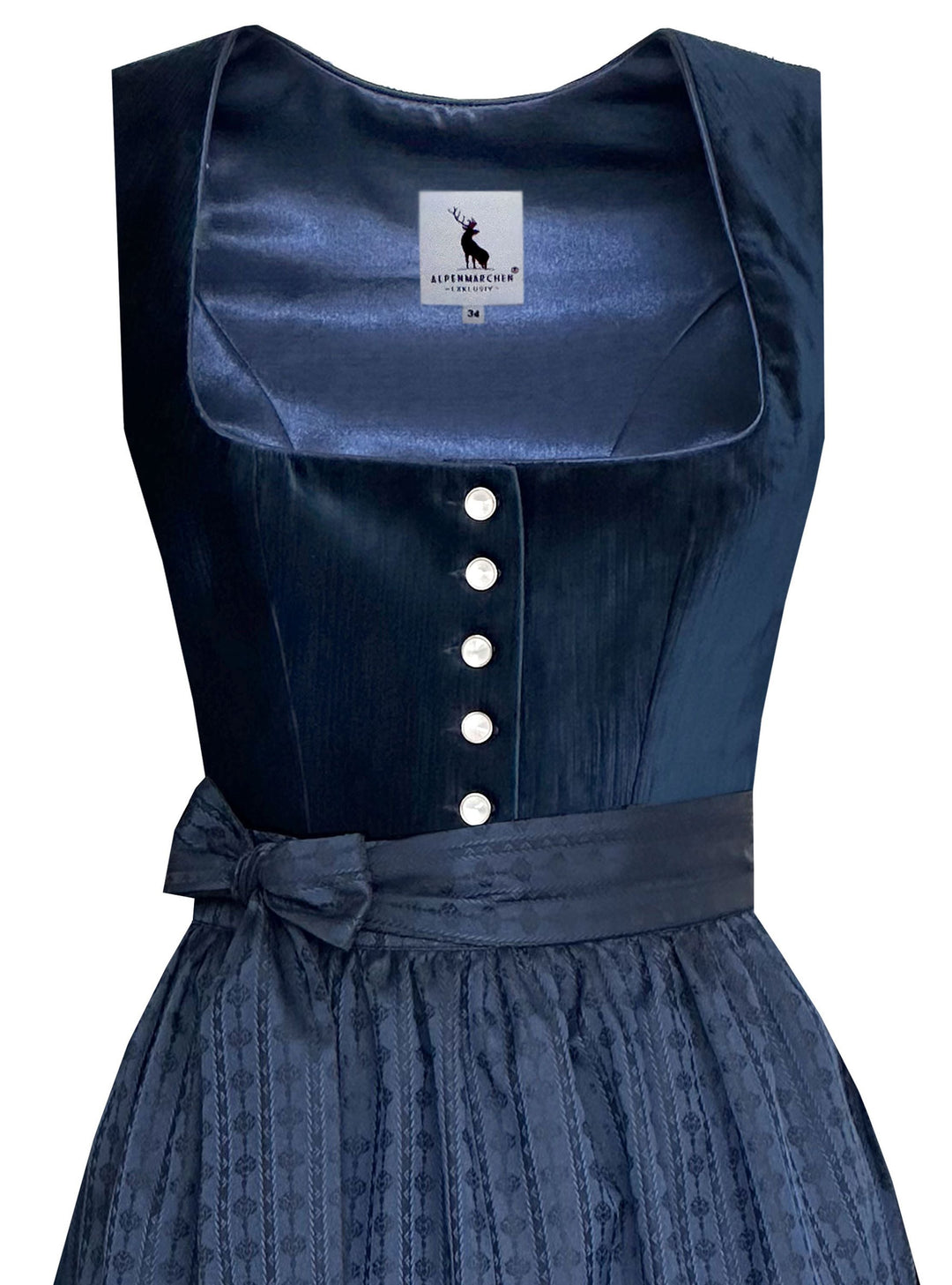 Midi Dirndl Damen | Klassisches Dirndl mit Samtoberteil, Knopfleiste und 65 cm Rocklänge für Volksfeste