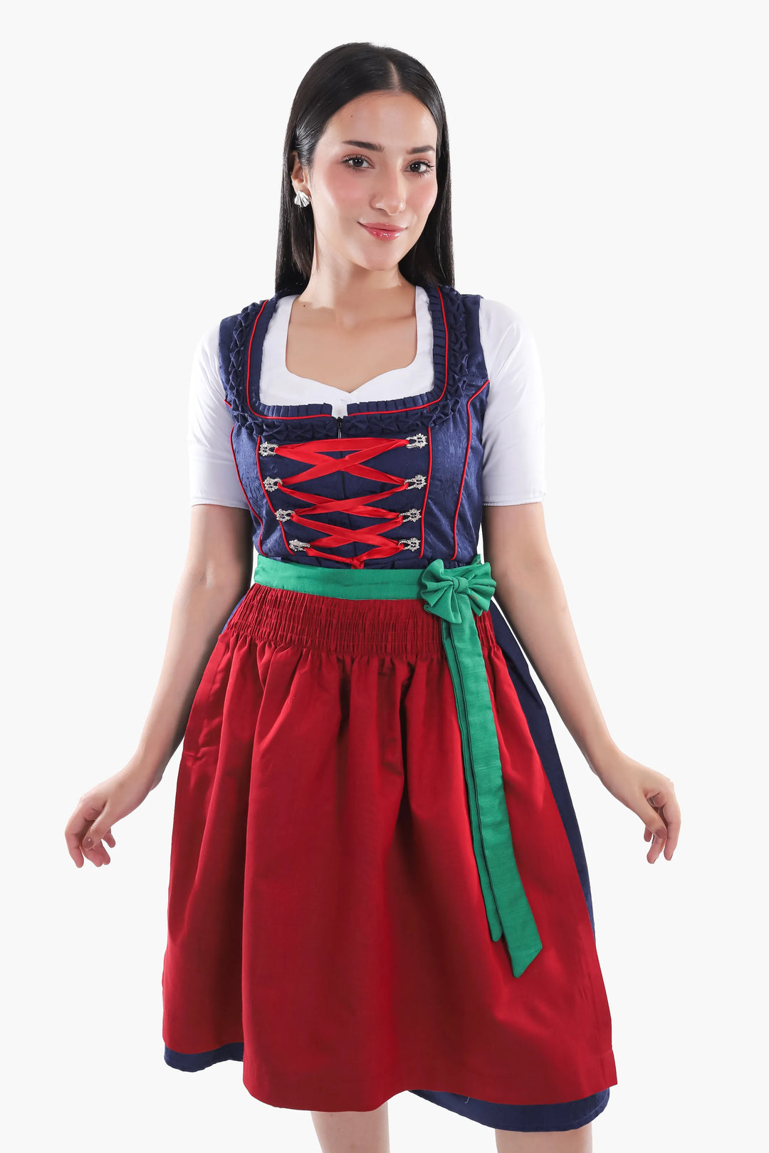 Dirndl Midi Damen | Traditionelles Trachtenkleid mit strukturiertem Mieder, Schürze und 60–70 cm Rocklänge