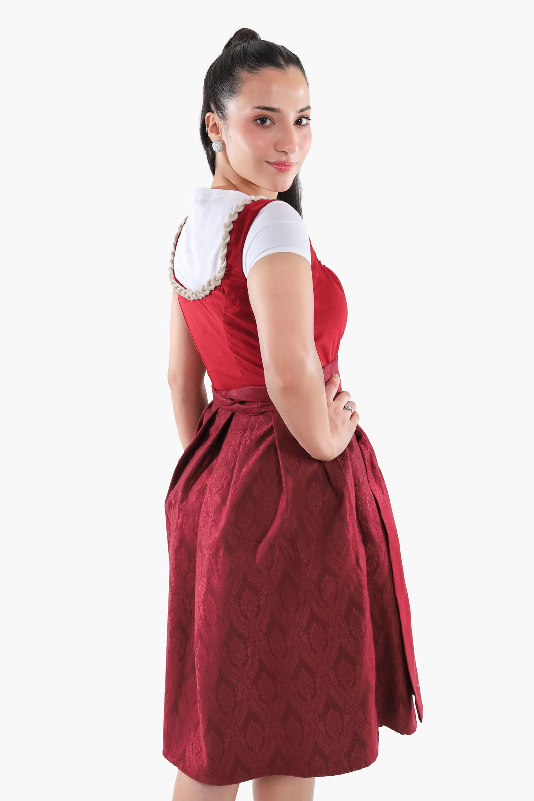 Dirndl Midi Damen | Traditionelles Trachtenkleid mit Schürze, Zierdetails und figurbetonter Passform für Oktoberfest