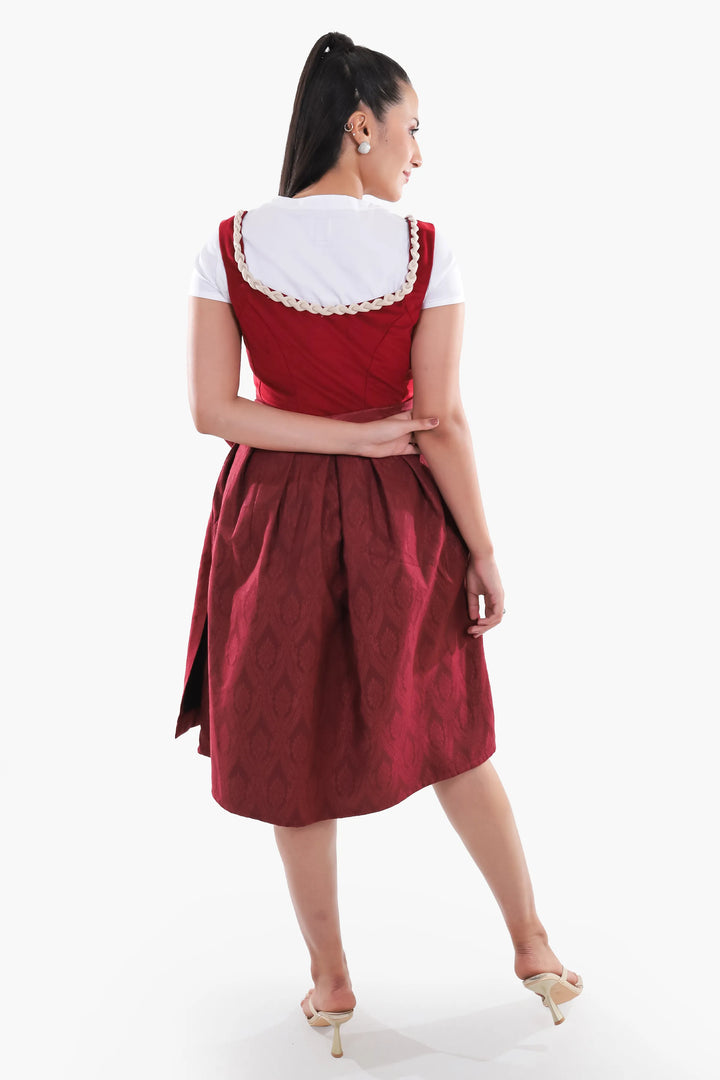 Dirndl Midi Damen | Traditionelles Trachtenkleid mit Schürze, Zierdetails und figurbetonter Passform für Oktoberfest