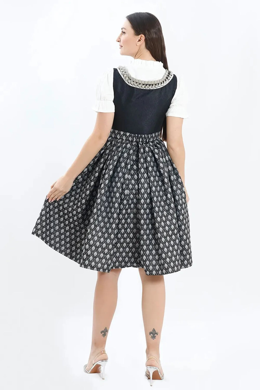 Dirndl Midi Damen | Elegantes Trachtenkleid mit Schürze, Zierdetails und figurbetonter Passform für Oktoberfest