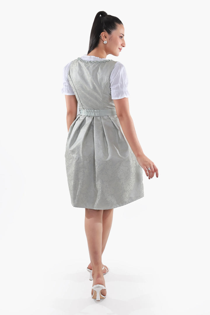 Dirndl Midi Damen Mintgrün | Trachtenkleid mit strukturiertem Mieder, Stickereien und Schürze für Oktoberfest