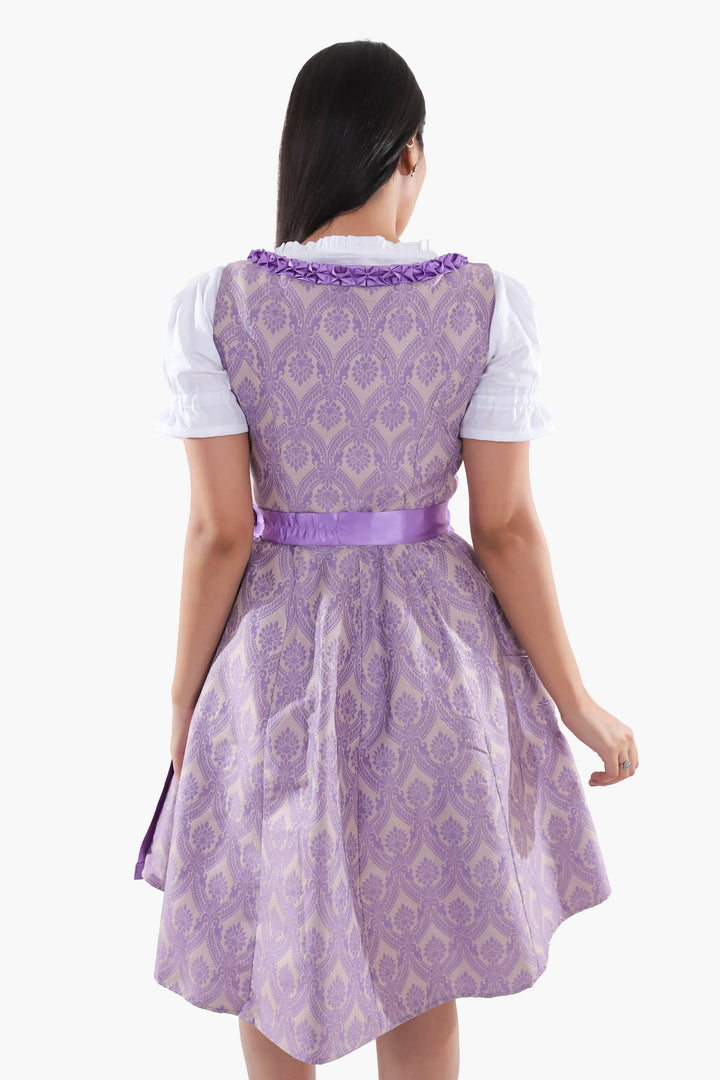 Damen Dirndl | Traditionelles Midi Trachtenkleid mit Stickerei und Schürze für Oktoberfest