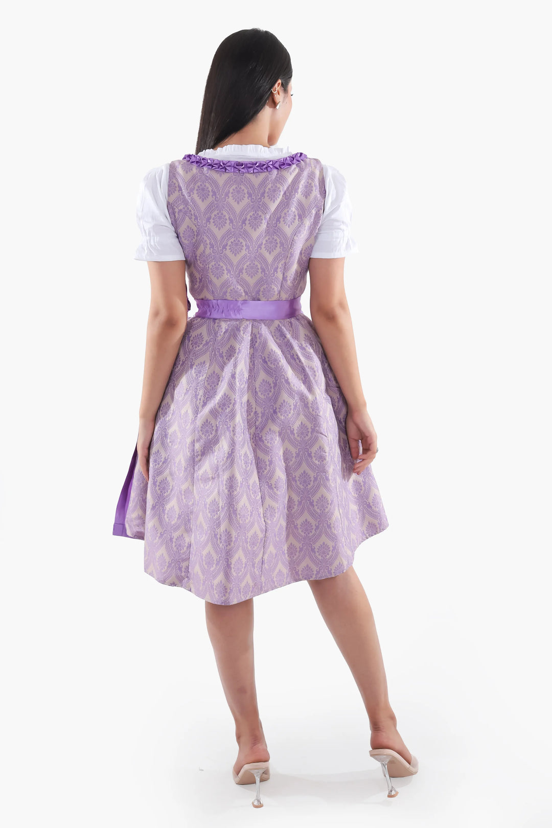Damen Dirndl | Traditionelles Midi Trachtenkleid mit Stickerei und Schürze für Oktoberfest