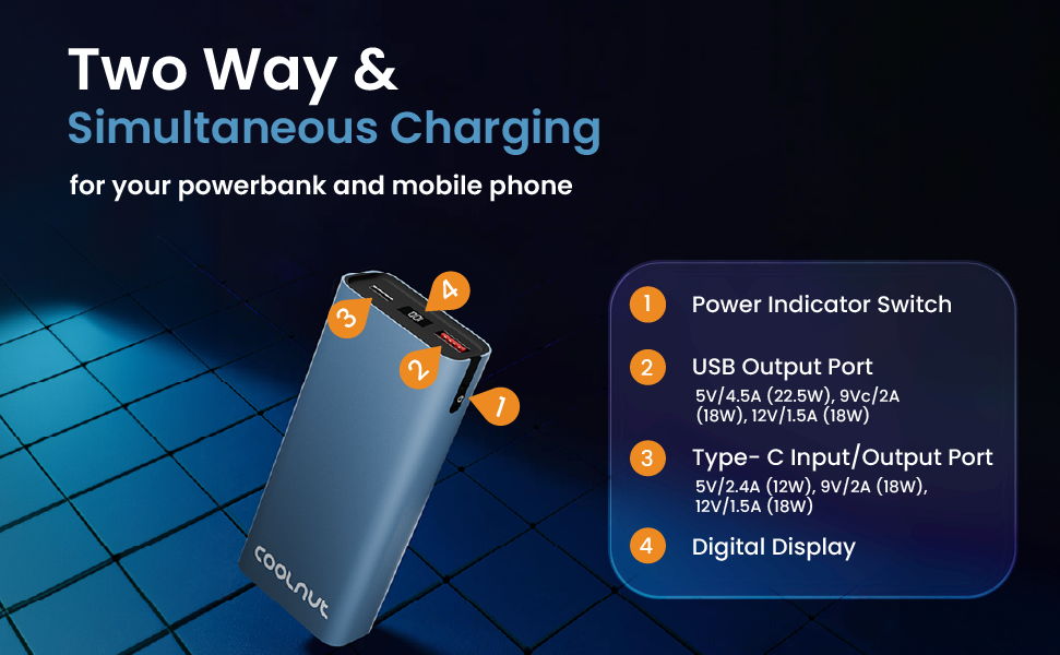 Powerbank | 10.000 mAh mit 45 W PD Schnellladefunktion für Smartphone und Tablet